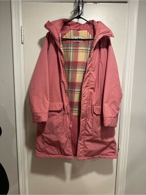VTG 80s LL Bean Pink Plaid Wool Lined Parks Field Chore Utility Parka Jacket.
